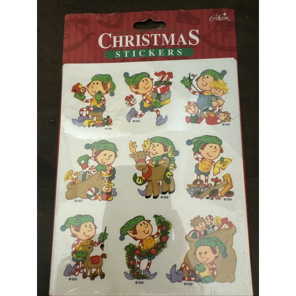 Gibson Vintage 1997 Stickers Holidays Christmas Elf 5 Sheets